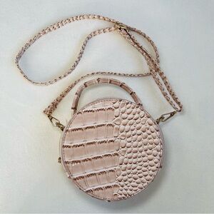 Beige Pink Croc-Embossed Round Mini Crossbody Bag